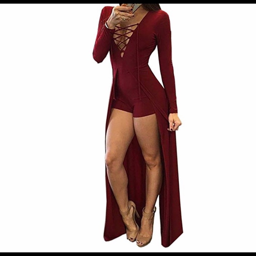 Burgundy Long Tail Romper Long Tail Jumpsuit